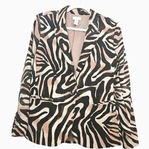 CHICOS Zebra print satin blazer. Black/tan. Size 1